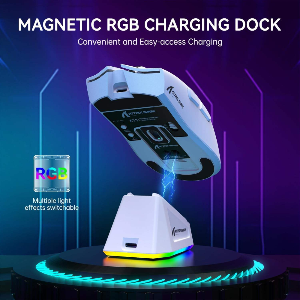 100% Original Attack Shark X11 Wireless RGB Gaming Mouse with Charging Dock, Lightweight 22K DPI PAW3311 Tri-Mode Esports Mouse